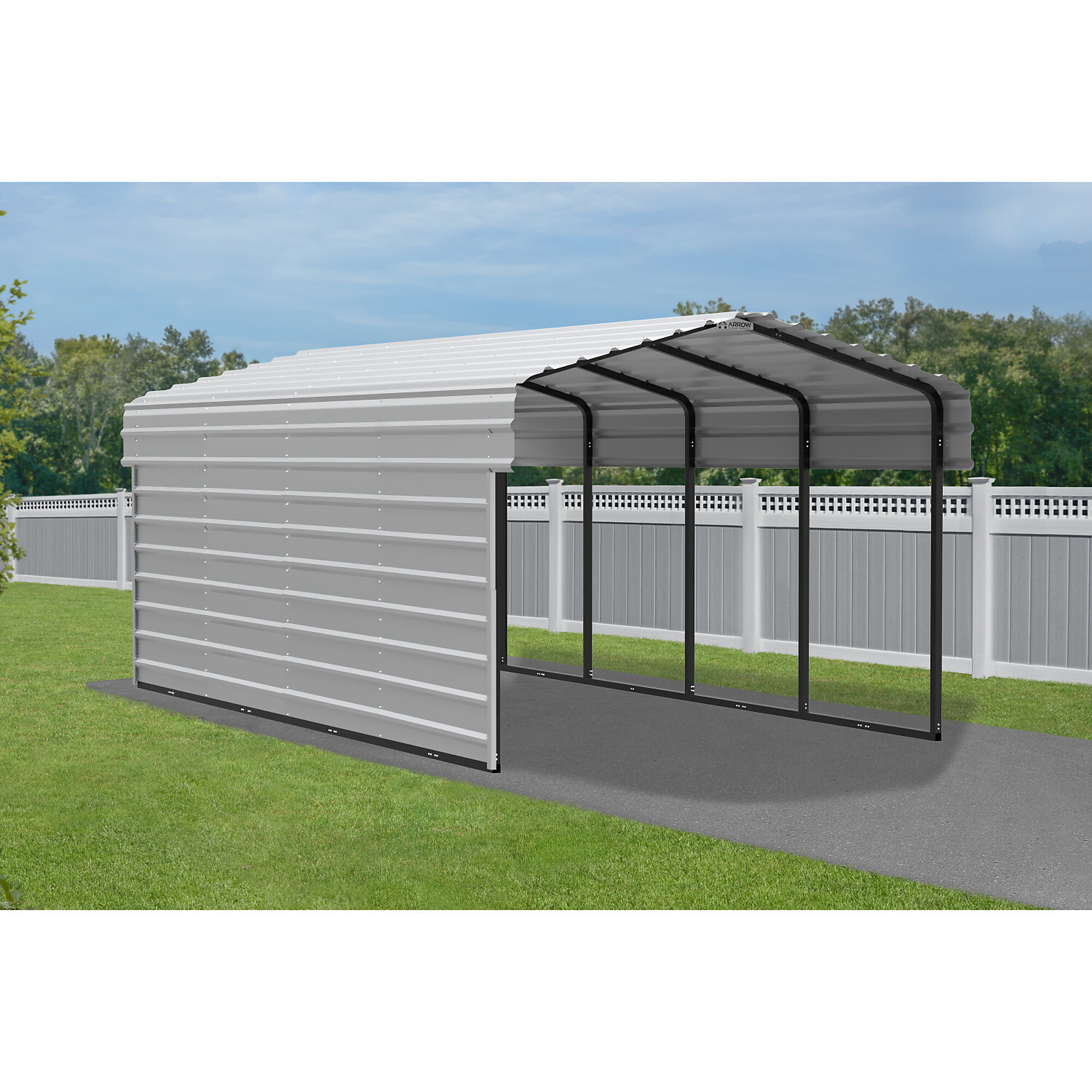 Arrow, Steel Carport w/ 1 Side Wall Kit 10X20X7 Width 120 in, Height 98.4 in, Cover Material Steel, Model# CPH102007ECL1